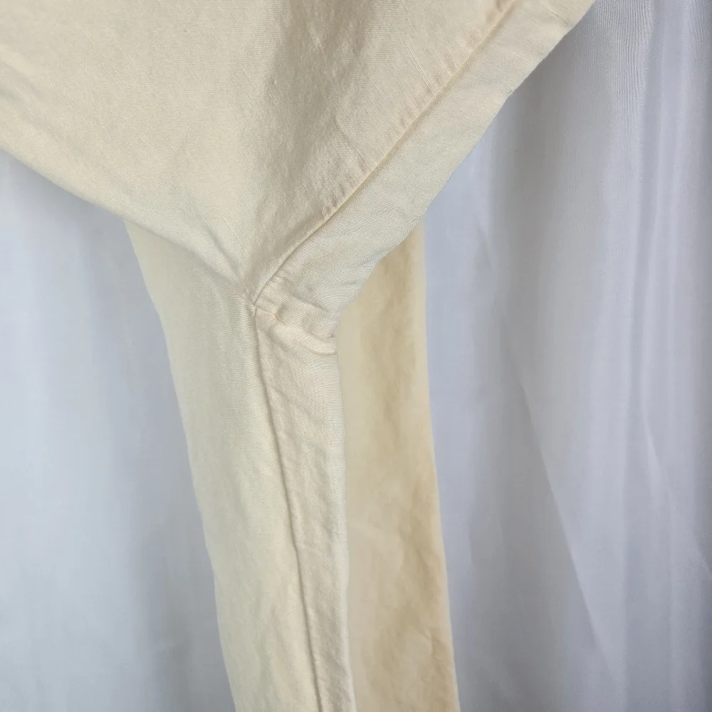 H&M Womens Linen Blend Light Yellow Wide Leg Cropped Pants Size Small